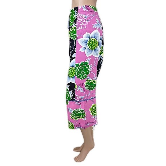 Floral Patchwork Wide Leg Pants M Hippie Artsy Boho Chic Fairy Flowy Drawstring - Picture 6 of 16